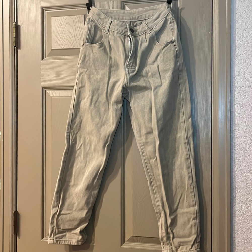 tan straight leg jeans